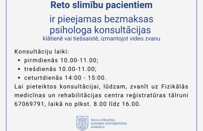 Bezmaksas psihologa konsultācijas reto slimību pacientiem