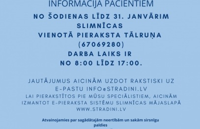 saziņa ar slimnīcu pa tālruņa numuru 67069280 ir apgrūtināta!