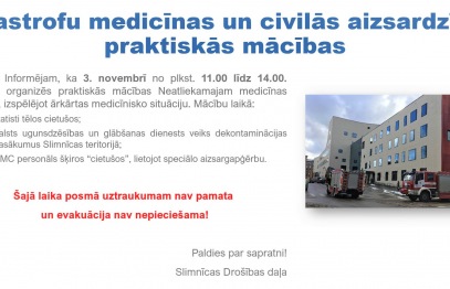 Slimnīcā norisināsies Katastrofu medicīnas un civilās aizsardzības praktiskās mācības