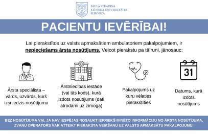 Būtiska informācija par pierakstu uz valsts apmaksātiem ambulatoriem pakalpojumiem